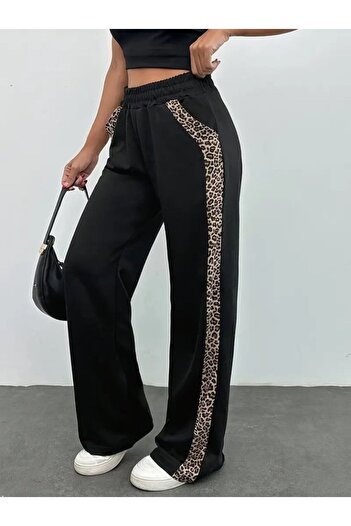 Serero Mrpurple Women's High Waist Lace-Up Side Leopard Print Viscose Two Thread Pants