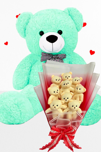 Sole 90 cm Plush Teddy Bear and 9 Piece Teddy Bouquet – Valentine's Day & Birthday Gift