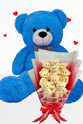 Sole 90 cm Plush Teddy Bear and 9 Piece Teddy Bouquet – Valentine's Day & Birthday Gift