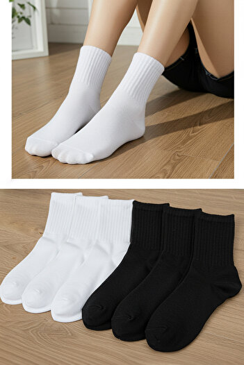 Trendyol Collection Black-White 6 Pack Cotton Corded Knitted Socks THMAW24CO00022
