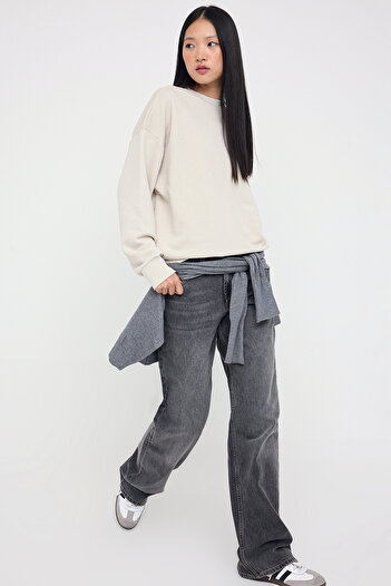 Trendyol Collection Stone Oversize/Loose Fit Crew Neck Thick Non-Fleece Knitted Sweatshirt Twoaw26Sw00029