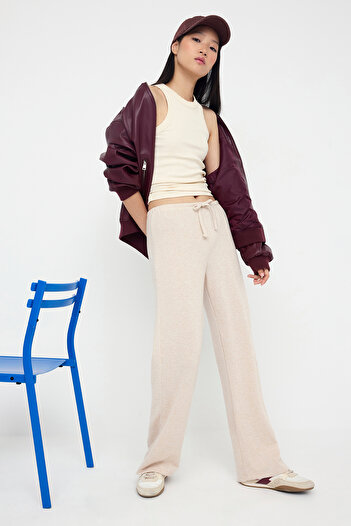 Trendyol Collection Taş Yumoş Wide Leg/Wide Leg Tie Detail Stretchy Knitted Trousers Twoaw26Pl00025