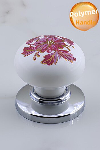 Badem10 Polymer Button Pink Flower Pattern Chrome Furniture Kitchen Drawer Drawer Cabinet Cupboard Handle Handles