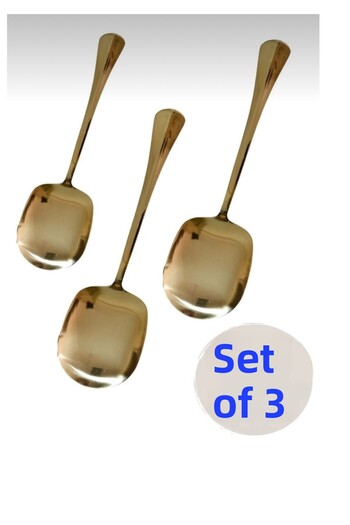 Pembelia Life 3 Pieces Gold Stainless Steel Serving Spoon 21 cm Presentation Spoon