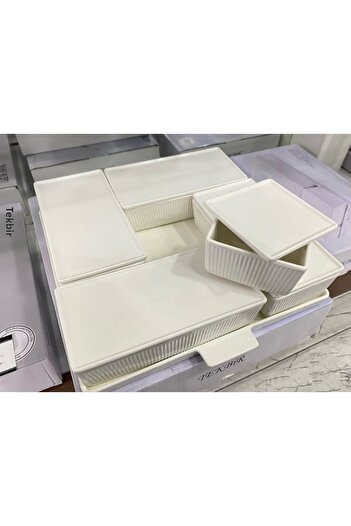 Tekbir Porcelain Square Tray 6 Compartment Covered Breakfast Presentation Set