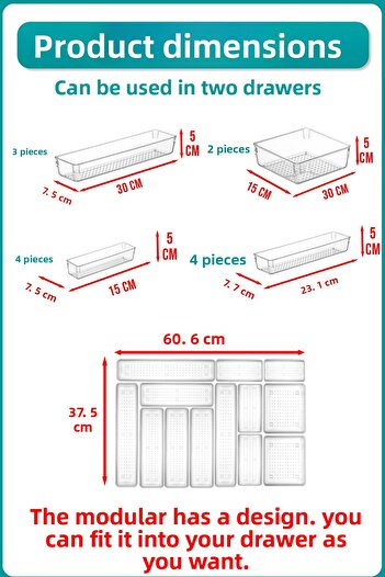 FİTHOME 13-Piece Modular Cutlery and Drawer Organizer Clear Organizer Two Drawer Can Be Used