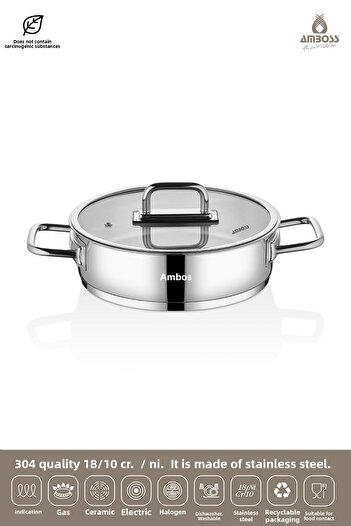 Amboss Nova Stainless Steel Glass Lid Oblate Pot 28X8 cm