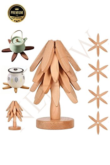NEWNOW Bamboo Practical Trivet, Folding Trivet with Stand 3 Trivets 1 Stand