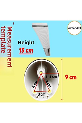 Badem10 Set de 6 fier - Unitate TV, canapea extensibila, canapea, picior suport 15 cm picior alb, șuruburi M8