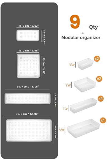 Meleni Home Σετ 9 τεμαχίων Modular Spoon Rest - Ρυθμιζόμενο συρτάρι κουζίνας και διαφανές οργανωτή