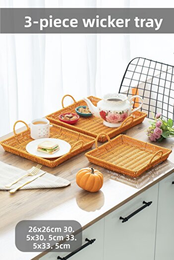 Porsima 709-A Square 3-Piece Wicker Basket Set - Home, Bathroom, Kitchen Organizer