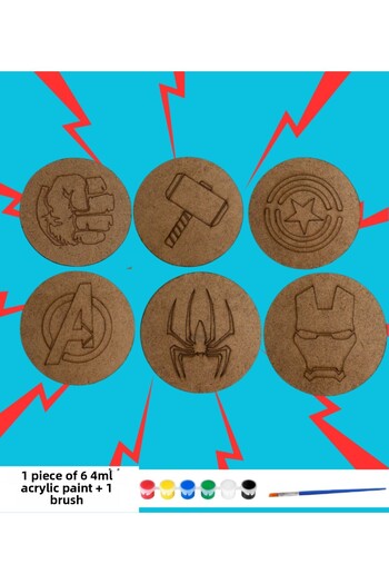 MODAT Wooden Avengers Super Heroes Logo Painting Set Educational Montessori Children's Developmental Toy