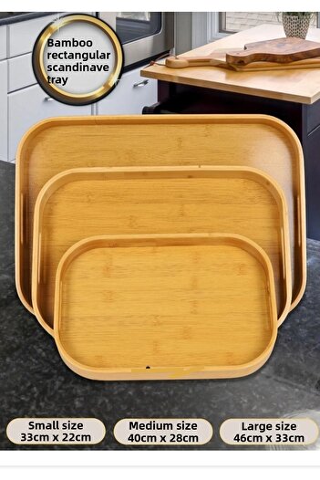 MİEN 3 Piece Rectangular Bamboo Scandinavian Tray