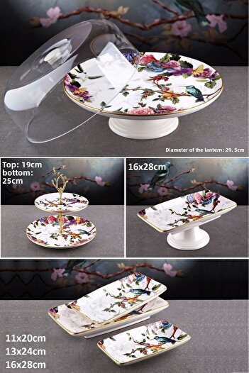 Pinkev Flora 6 Piece Ceramic Cake Presentation Plate Set - Kup122F