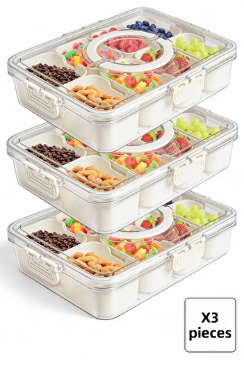 Tilbe Home 3-Layer Lock Lid 8 Compartments Portable Storage Container Breakfast Organizer Picnic Set Food Box
