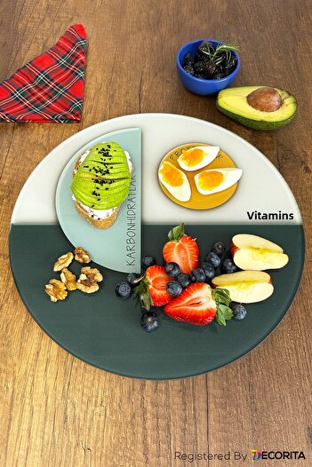 Decorita Glass Diet Plate| Glass Presentation Plate| Portion Plate - Nutrient Separation| Diameter32cm
