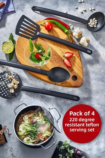 ÖzSa Home 4-Piece Luxury Fireproof Non-Stick Teflon Coated Serving Set Ladle Colander Spatula Spoon Plastic Serving Set