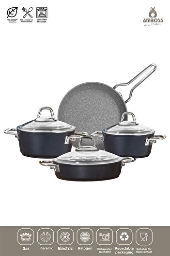 Amboss Crystal 7-Piece Granite Double Colored Pot Set - Black