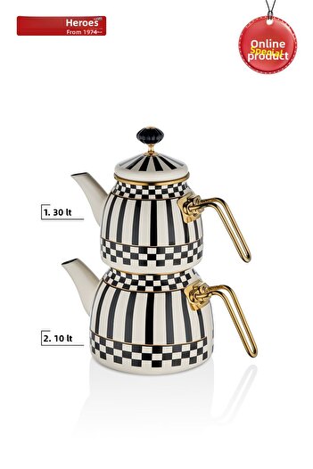 Kahramanlar Prime Cream Enameled Teapot Set
