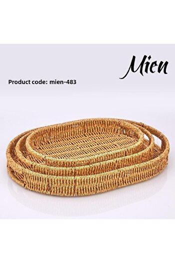 MİEN Mien 3-Piece Rattan Oval Tray