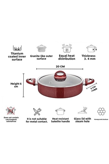 Taç Titan Granite Flat Pot 20 cm Red