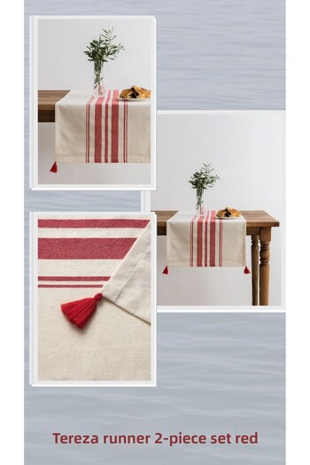 Denizli Concept Red Striped Tereza Runner Set - 2-Piece Beige Tableware Decor - with Stylish and Elegant Design