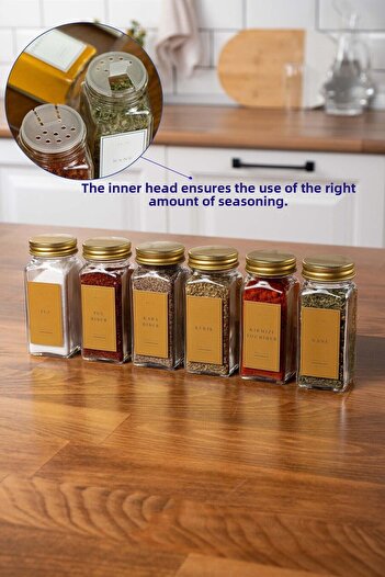 EVLE 6-Piece Spice Set Gold Lidded-Gold Labeled Glass Spice Set