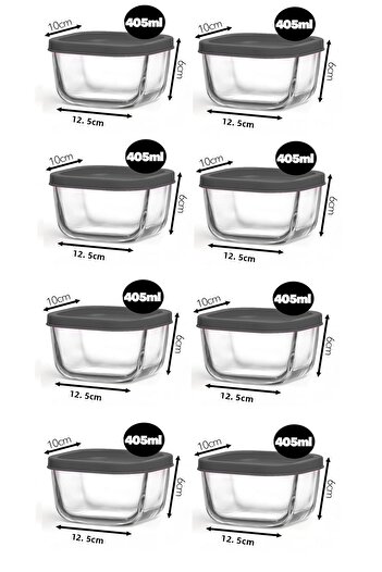 LAV Feyzade Cube Storage Container Set 8 Pcs Gray Lid 405Cc (Cub-235)