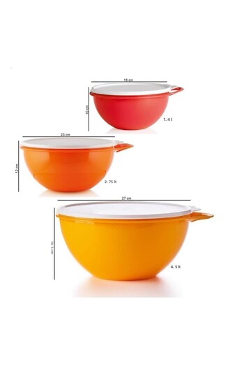 Tupperware Miks 3-Piece Mixing Storage Container 1.4-2,75-4,5 Lt Orange Hsgl