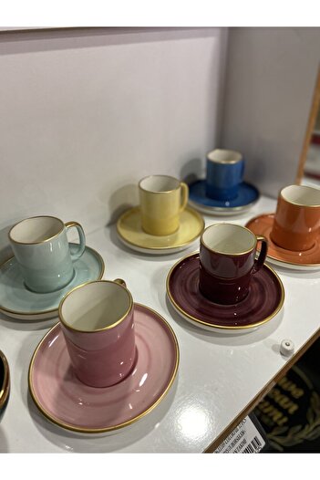 OMS PASLANMAZ Colorful Chique 12 Piece Turkish Coffee Cup Set