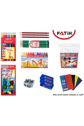 Fatih مجموعة قرطاسية مدرسية 8 + 1 قطعة (مع دفتر ملاحظات هدية)