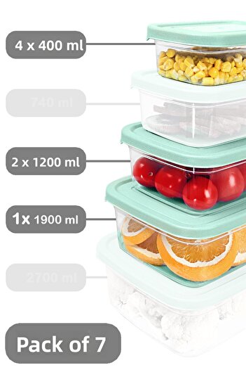 Meleni Home Set of 7 Rectangular Food Containers - Microwave Safe Green