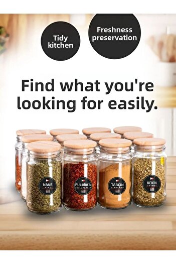viernes 6-Piece Glass Spice Rack with Wooden Lid and Label