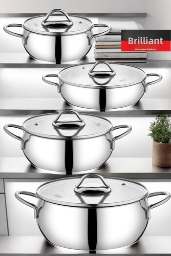 Brillant 8 Piece Luxury Steel Cookware Set - 16/20/22/24 Cm Stainless Rasallas