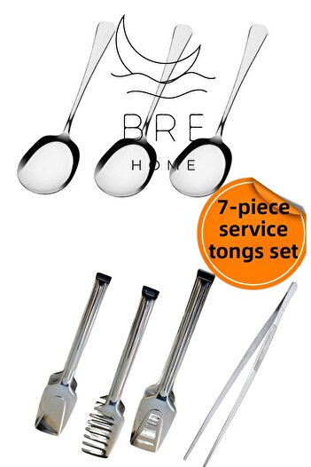 BRE HOME Set of 7 Serving Spoons, Tweezers, Pasta, Pasta, Salad Tongs