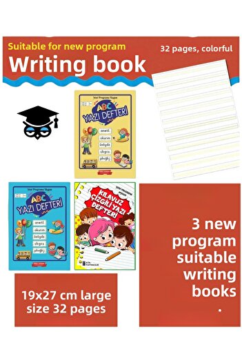 GÖNÜL YAYINCILIK 1St Class Manual Lined Writing Notebook 3-Piece Beautiful Writing Notebook Suitable for New Program