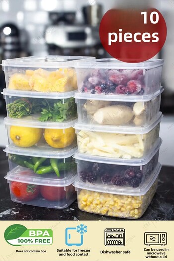 NİSA HOME 10 Pieces 1.35 Lt Bpa-Free Transparent Refrigerator and Freezer Storage Container Set