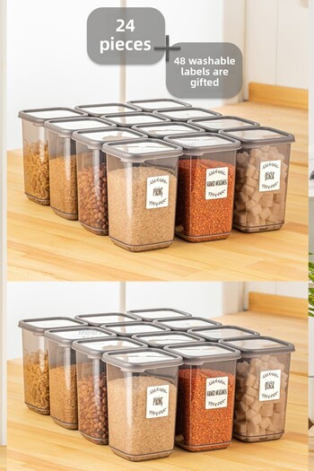 Meleni Home Set of 24 Large Size Square Food Storage Container with Labels Anthracite 24 X 1.10 Lt