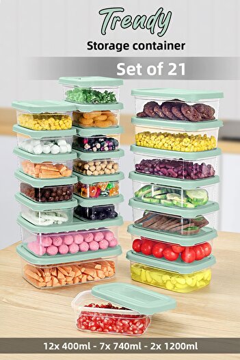 Meleni Home Set of 21 Rectangular Food Storage Containers - Microwave Suitable Organizer Organizer Food Container Green