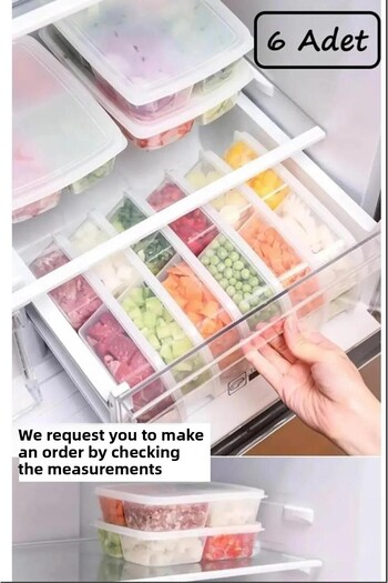 Hayveys 6 Pieces 4 Compartments Lunch Box Meat and Vegetable Storage Container Frozen Meat Grinder Icebox Organizer