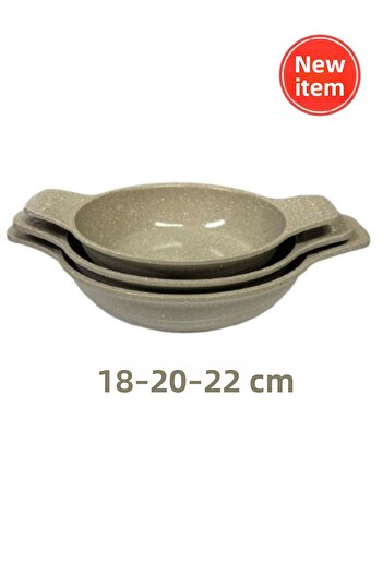 ThermoAD 36 cm Pancake Pan + 3-Piece Granite Casting Hot Pot Set - Wooden Handle, No Lid Sahan, 18-20-22 cm Mink