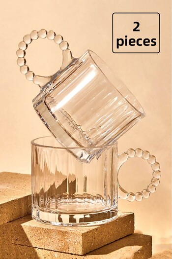 Kapris 2 Pieces Glass Bead Cup with Handle Mug Tea Coffee Soft Drink Cup 250ml