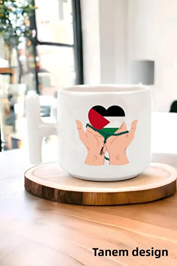 Tanem Tasarım كوب تي شيرت فلسطين مطبوع بتصميم - كوب غازيا وكودوس ماسكيد-آي أكسا