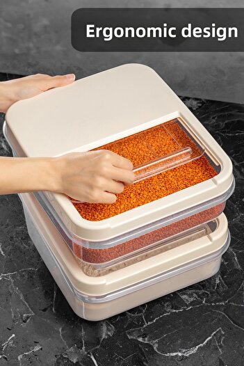Meleni Home 3 Pieces 8 Lt Food Pulses Storage Container with Sliding Lid - Kitchen Organizer Tea Flour Storage Box Cream