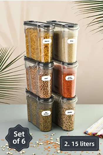 Vienev Labeled 6-Piece Food Container Set 2150 ml Anthracite