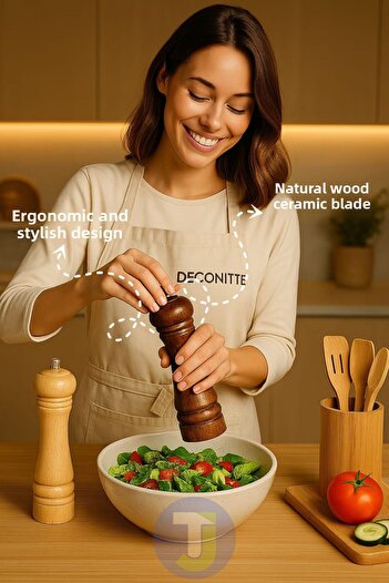 Technojet 2Pcs Spice Grinder Light Dark Color Natural Wood Mill Black Pepper Coffee Salt Shaker Pepper Shaker