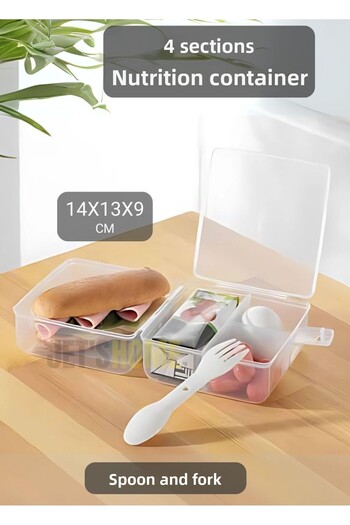 Jet's Home Square 14X13X9 cm - 4 Compartments, Lockable Bpa Free Lunch Box with Spoon-Fork Storage Container