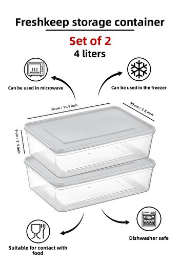 bizimevde 2-Piece Storage Container 4 Liter Deep Freezer Microwave Compatible