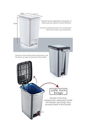 Şen Yayla Şenyayla 4284 60 Lt Slim Pedal Plastic Trash Can with Black Lid