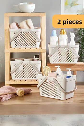 EVLE Multi-Purpose Basket with Double Handles, Set of 2, White